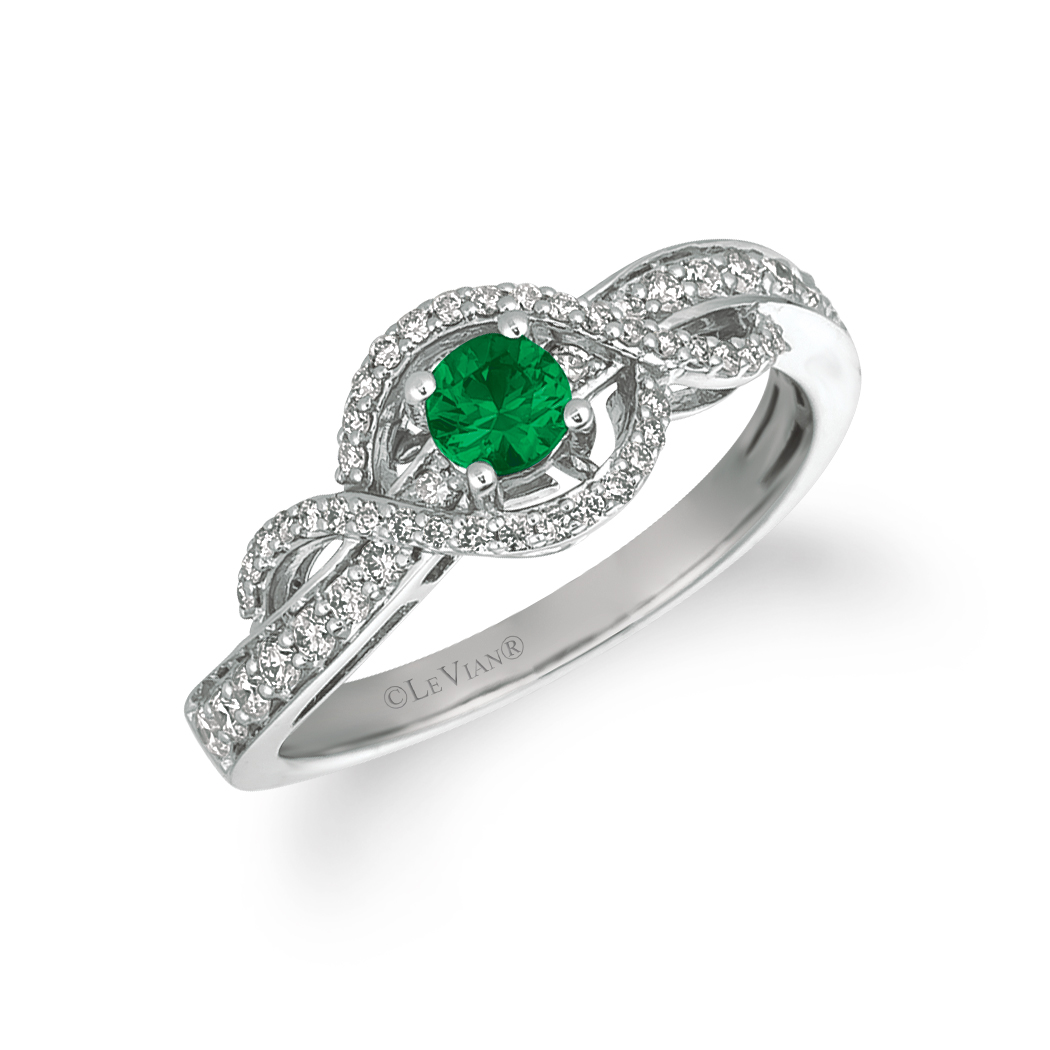 LE VIAN 14K White Gold Emerald/Diamond Ring