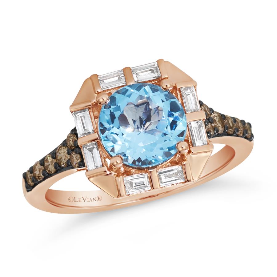 LE VIAN 14K Rose Gold Blue Topaz W/Chocolate Diamonds Ring