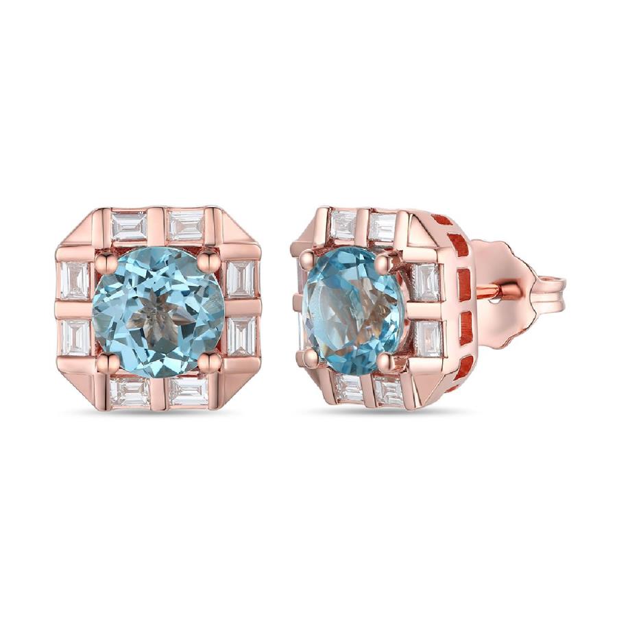 LE VIAN 14K Rose Gold Blue Topaz Diamond Stud Earrings