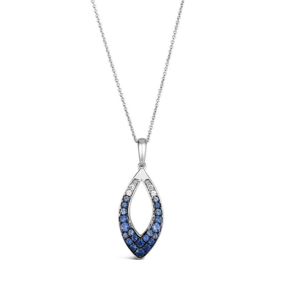 LE VIAN 14K White Gold White Saphire Denim Ombre Pendant Necklace