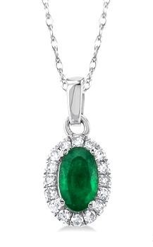 10K White Gold Emerald/Diamond Halo Necklace
