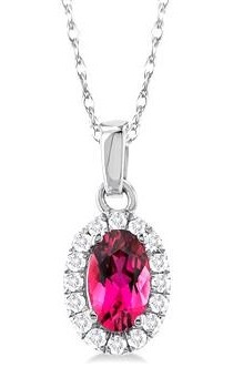 10K White Gold Pink Torma/Diamond Halo Necklace
