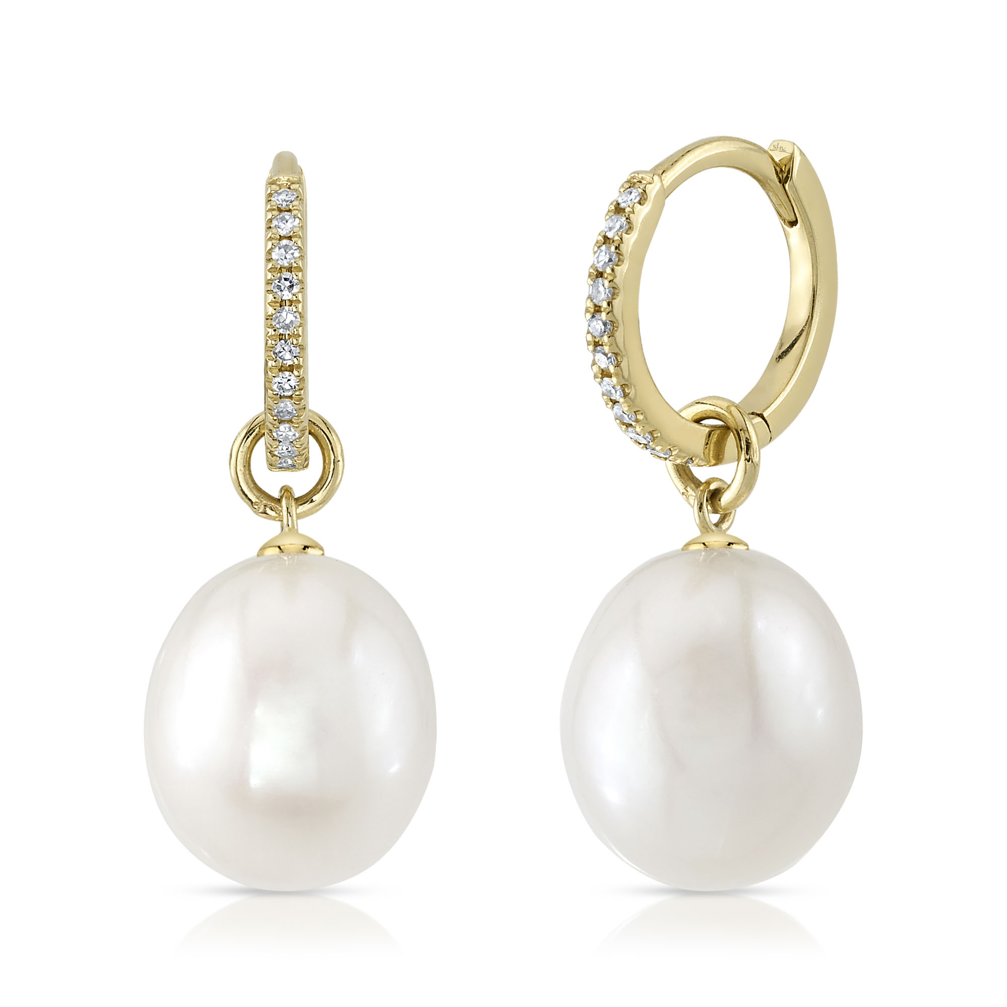 SHY 14K Yellow Gold Diamond Pearl Earrings