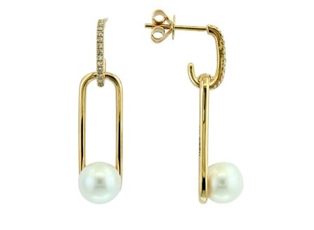 14k Yellow Gold Pearl/ Diamond Earrings
