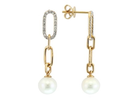 14k Yellow Gold Pearl/ Diamond Earrings
