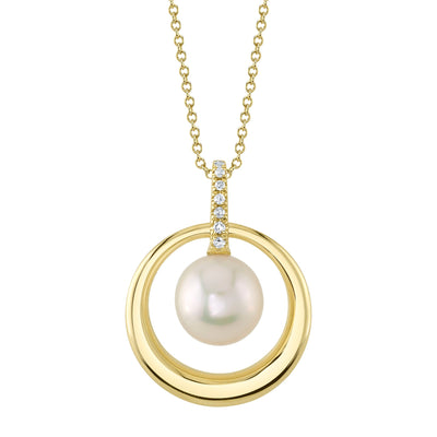 SHY 14K Yellow Gold Diamond Pearl Necklace