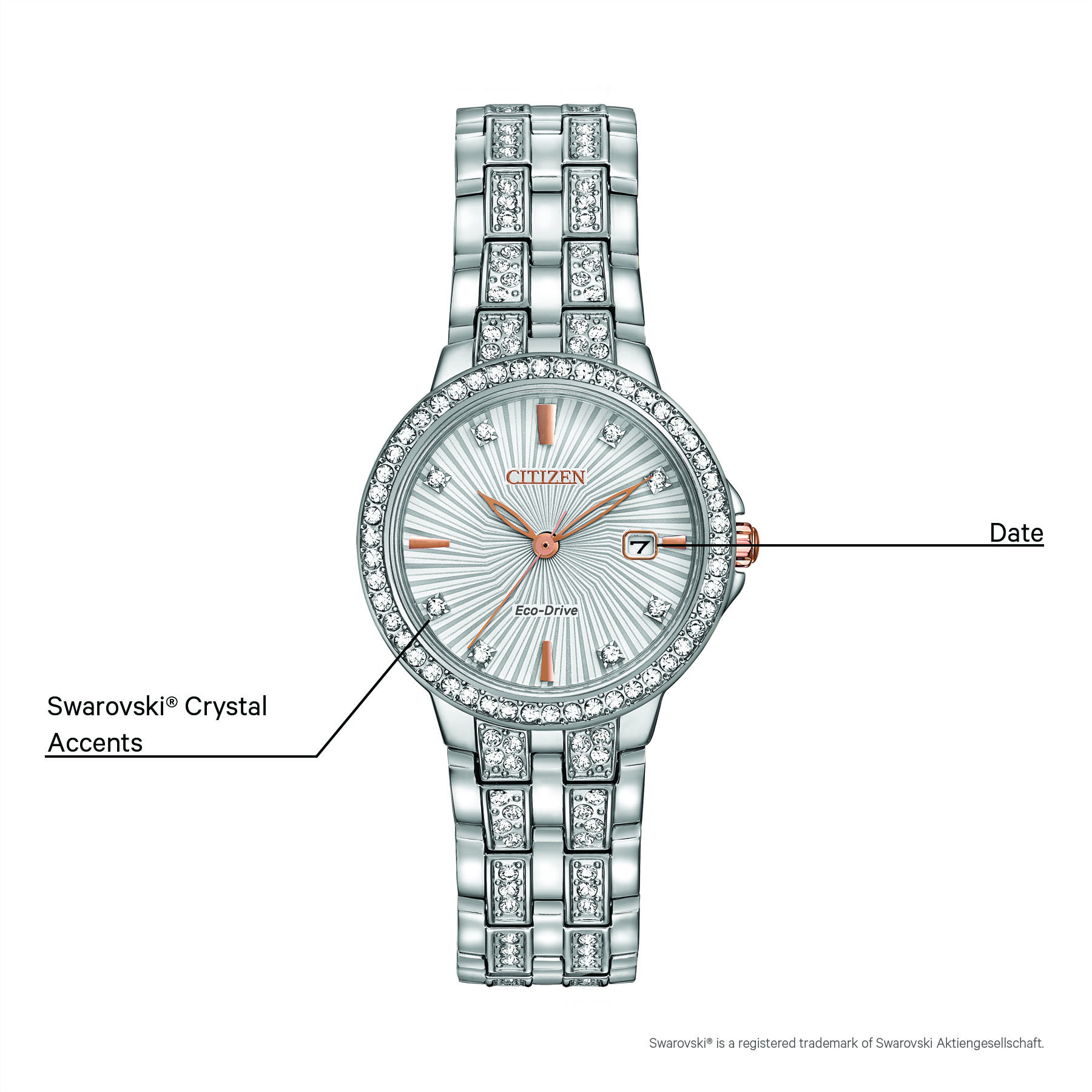 CITIZEN Eco Drive Women's Silver/Rose Gold Watch