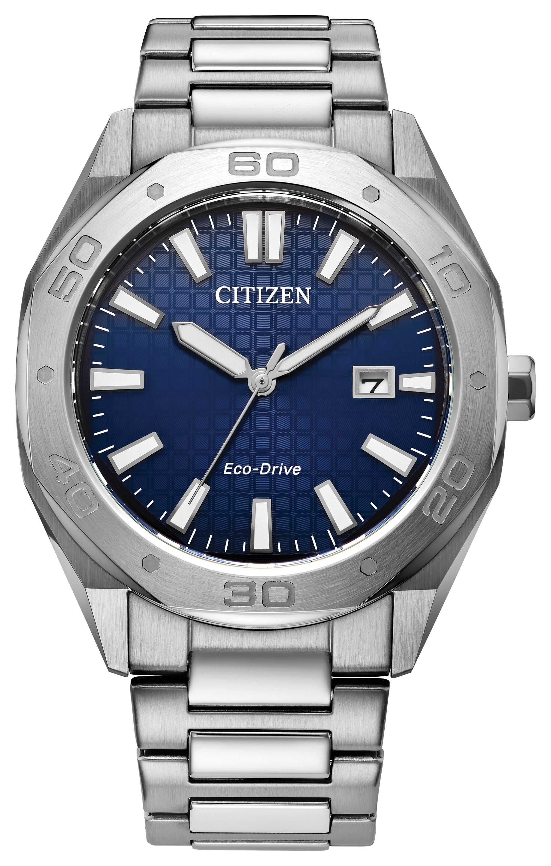 CITIZEN Eco Drive Men's Silver Blue Face Watch