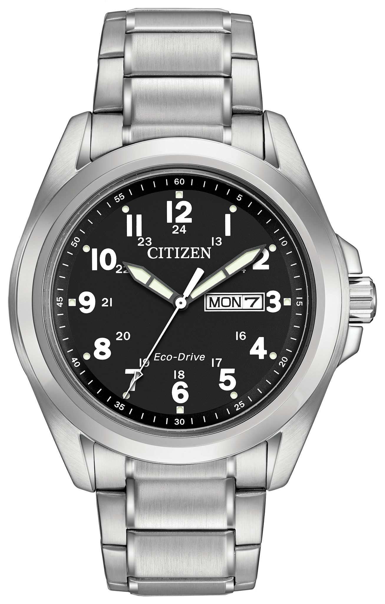 CITIZEN Men's Black Face Eco Drive Silver Watch