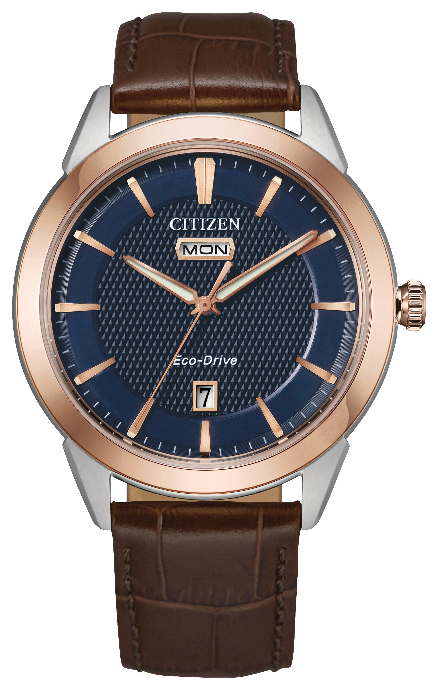 CITIZEN Eco Drive Men's Blue Face Brown Leather Band Watch
