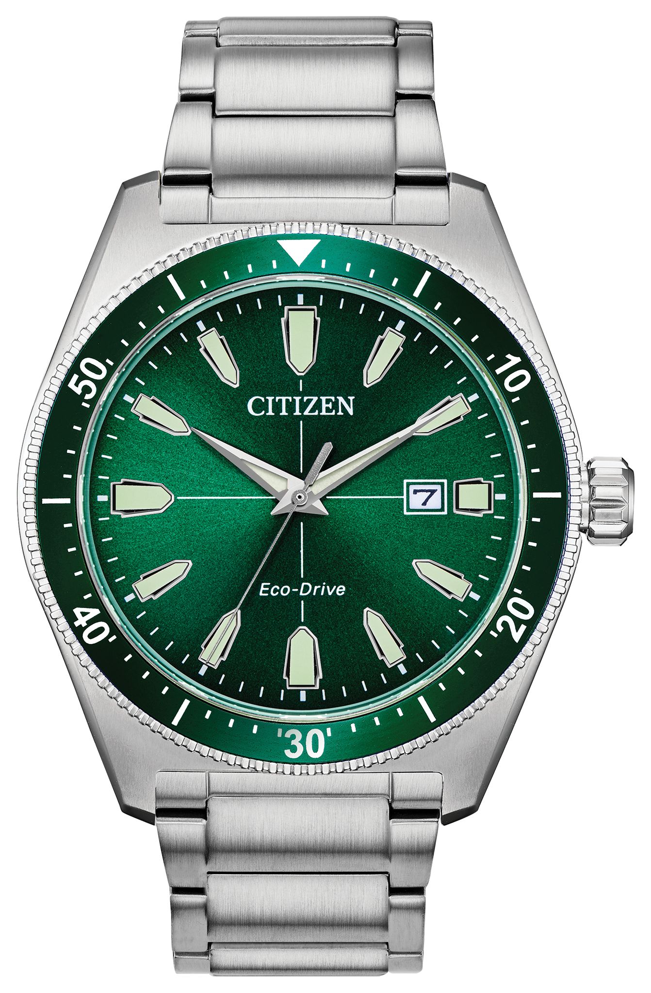 CITIZEN Eco Drive Men's Silver Green Face Watch