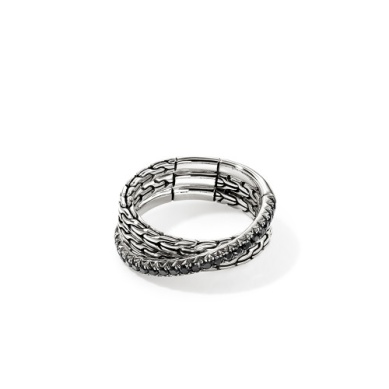 JOHN HARDY Sterling Silver Black Saphire Crossover Ring