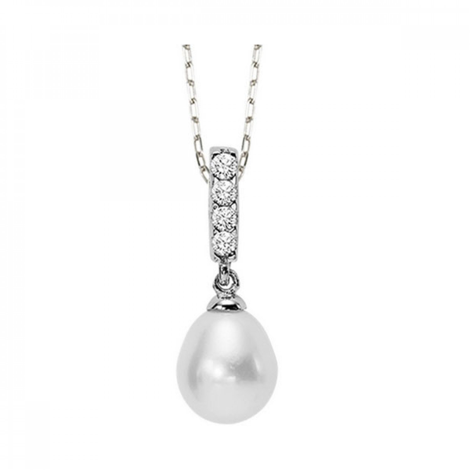 Sterling Silver Pearl/Diamond Necklace