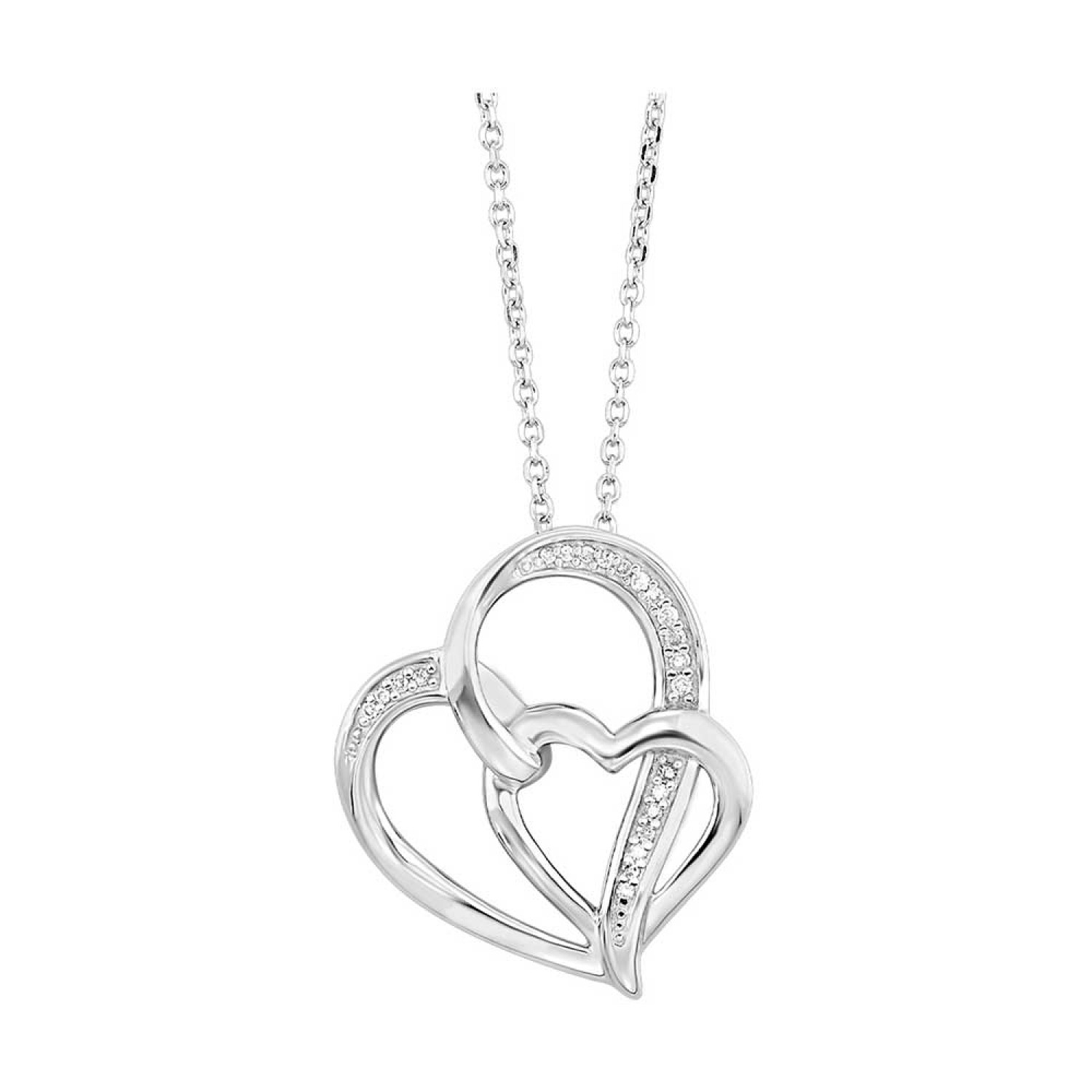 Sterling Silver Double Heart Diamond Necklace