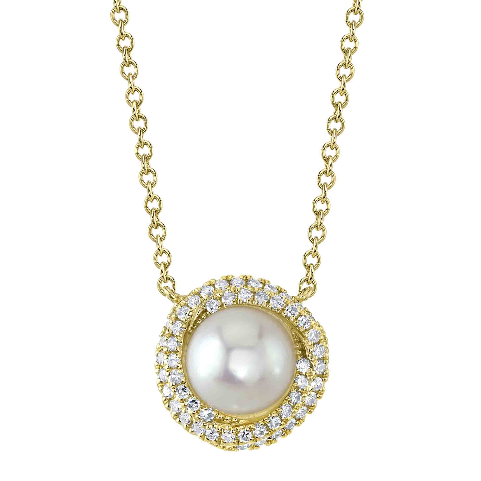 SHY 14K Yellow Gold Diamond Pearl Necklace