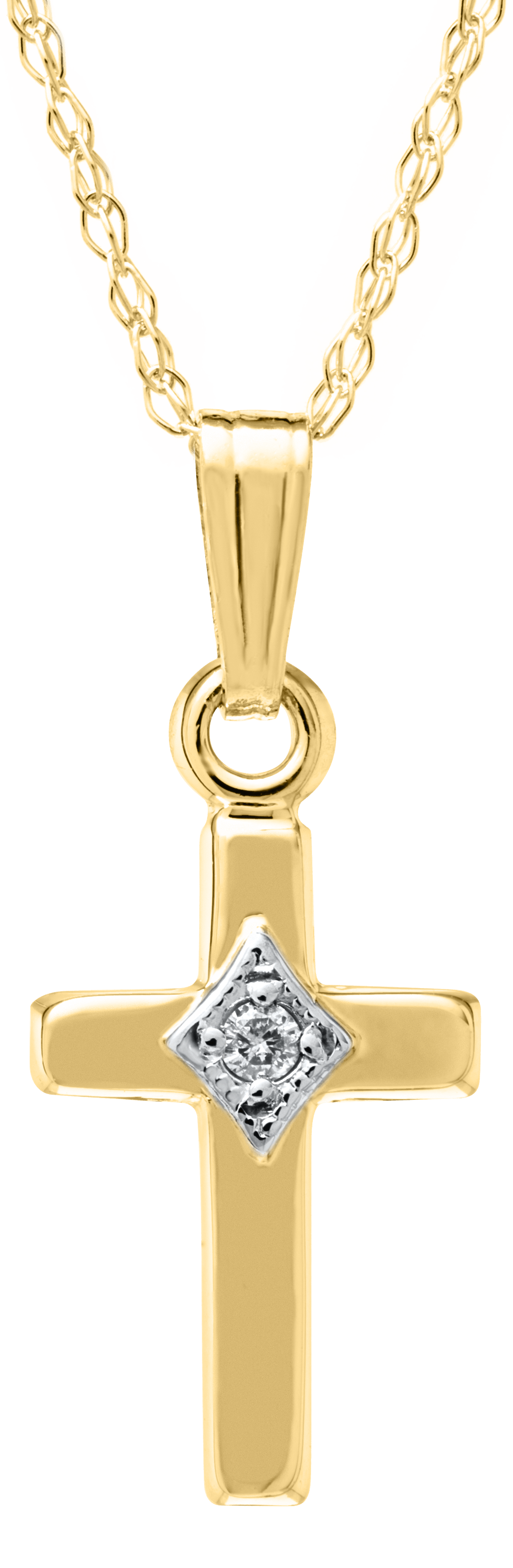 MARATHON 14K Yellow Gold Baby Diamond  Cross Necklace