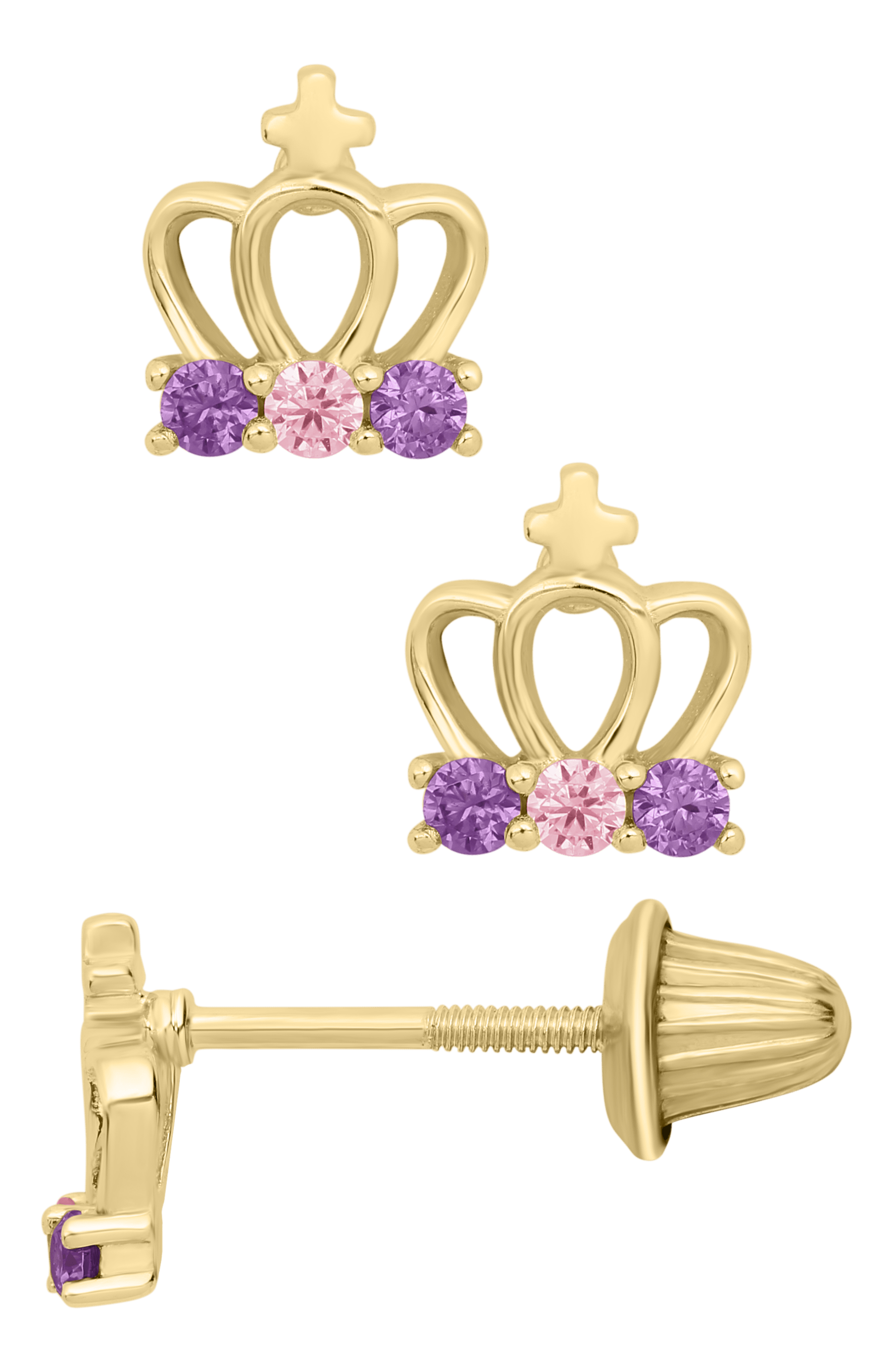 MARATHON 14K YG Baby Crown Earrings