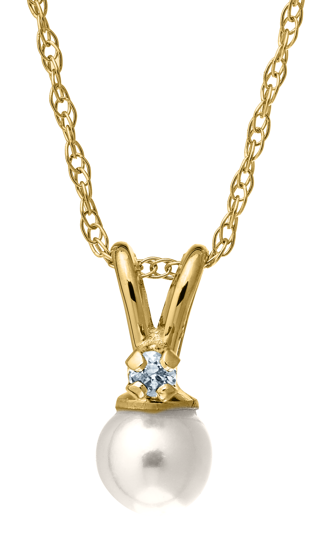 MARATHON 14k Yellow Gold Baby Pearl Diamond Peandant