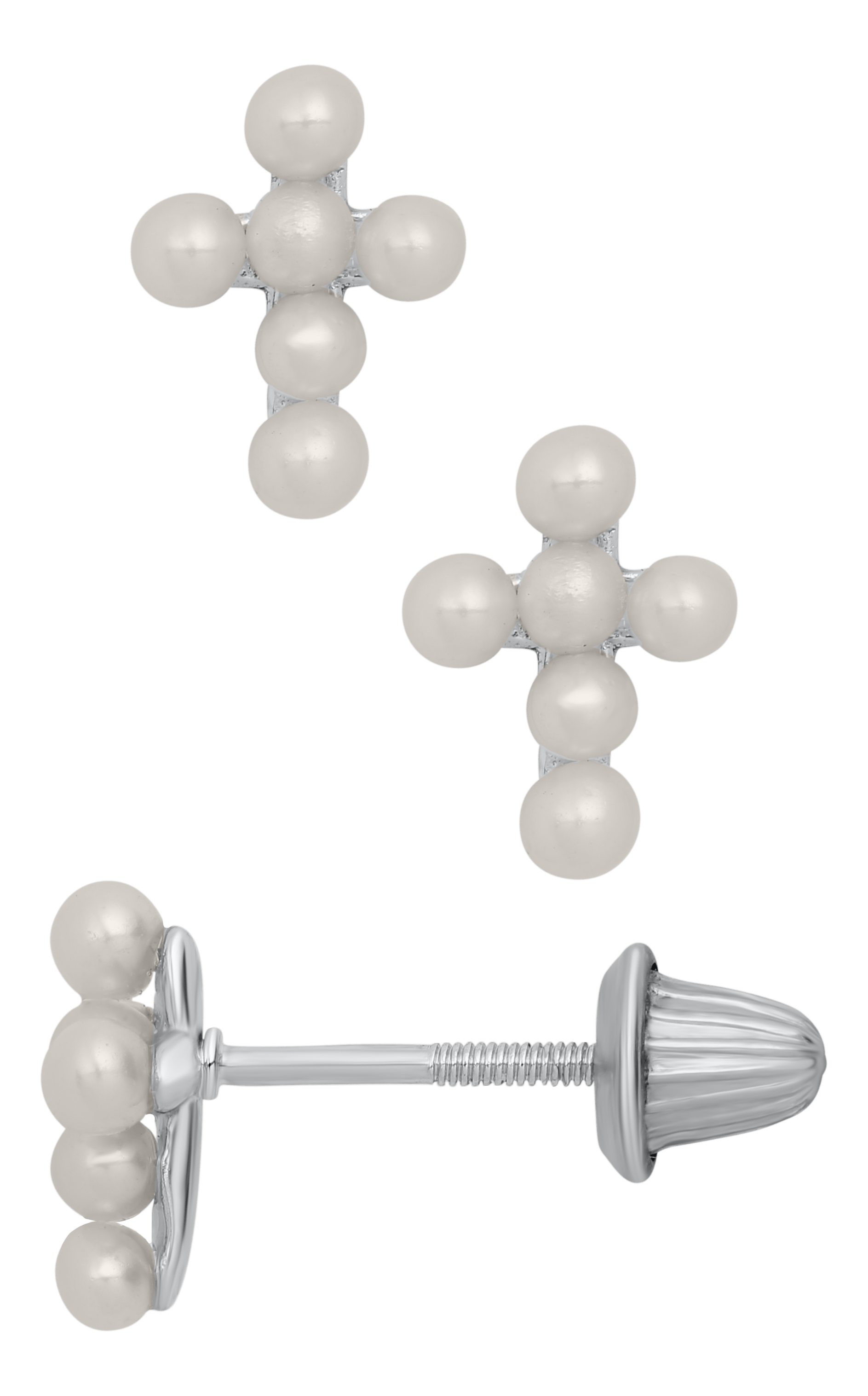 MARATHON Baby Jewelry Sterling Silver Pearl Cross Studs