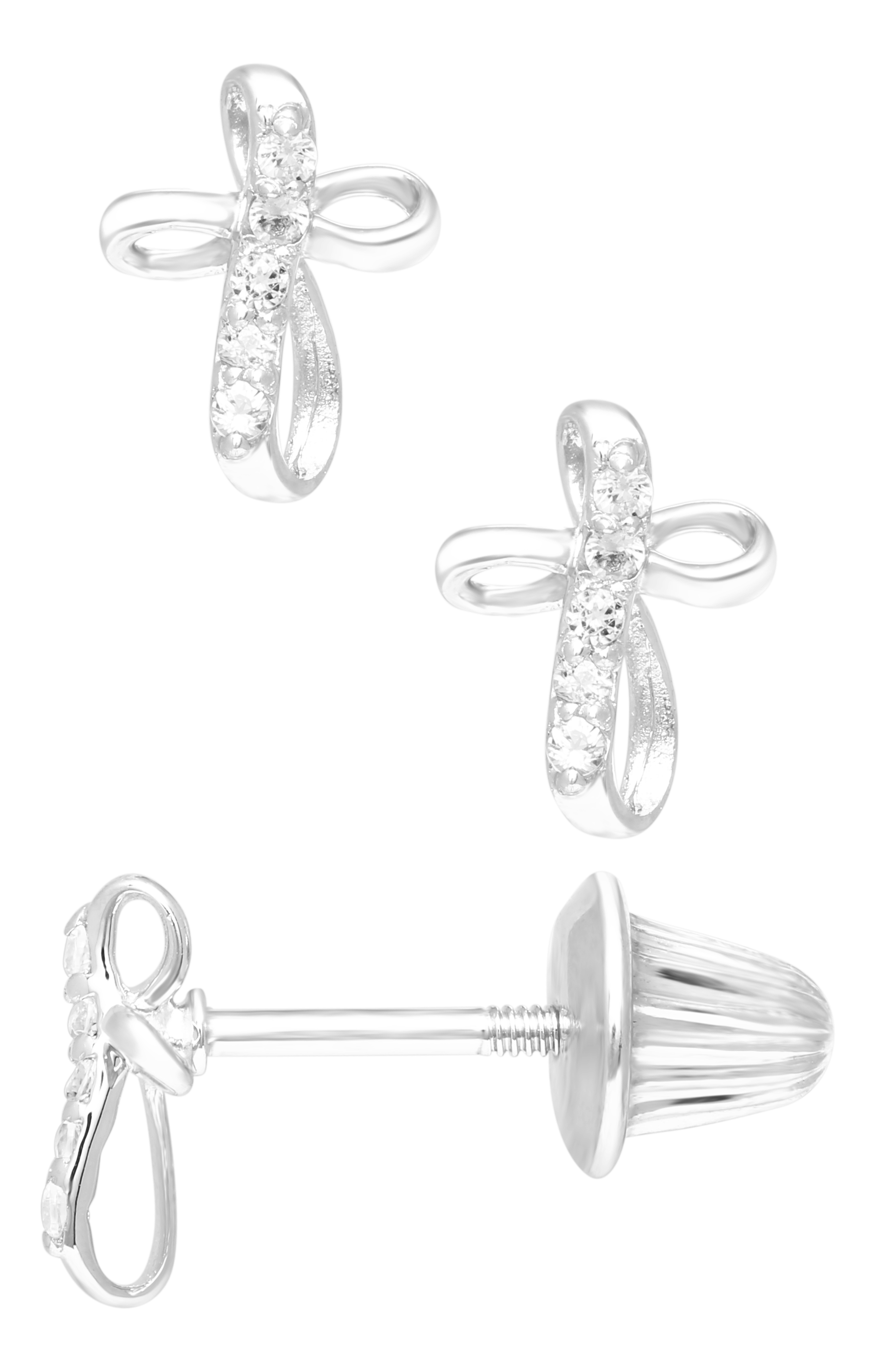 SS WHT TOPAZ CROSS BABY EARRINGS