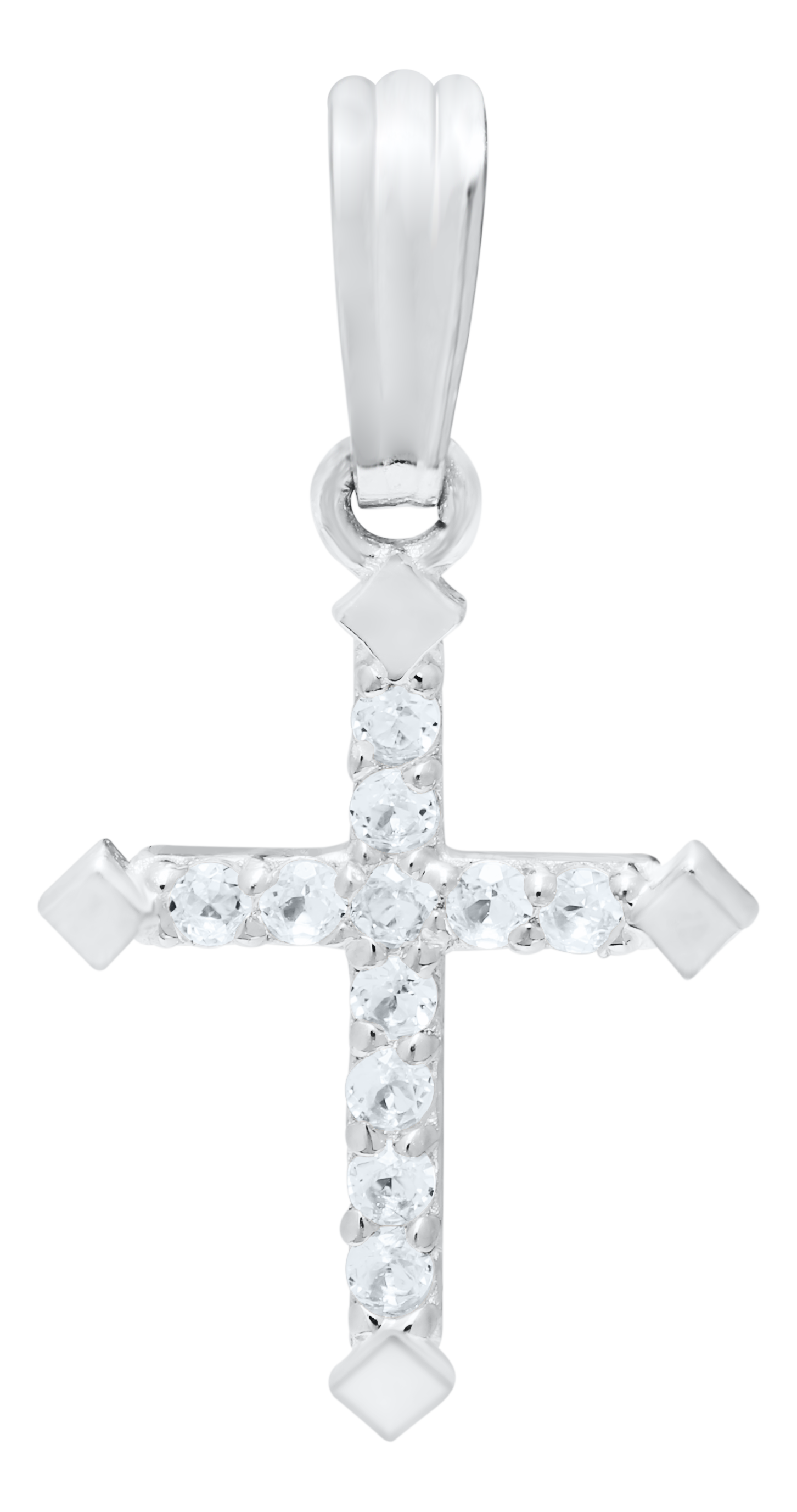 SS WHT TOPAZ BABY CROSS PEND