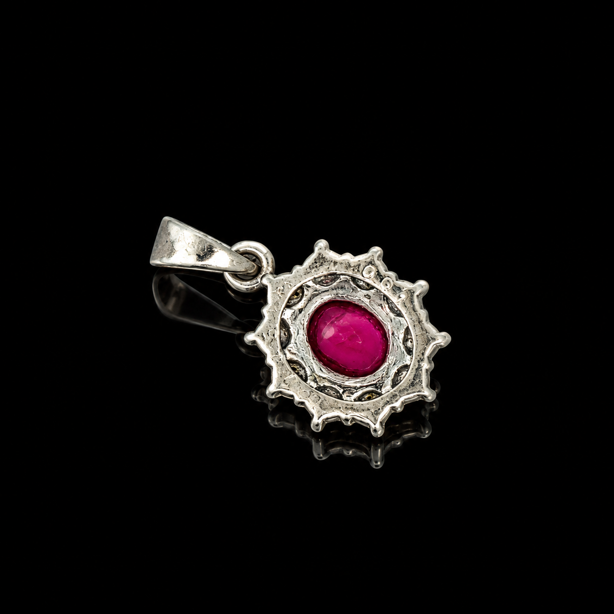 Estate Pendant, Round Brilliant Cut Diamond 0.45 cttw  G-H VS2-SI1,1 Ruby Oval 0.61 ct  Platinum 2.41g. All Weights Estimated.