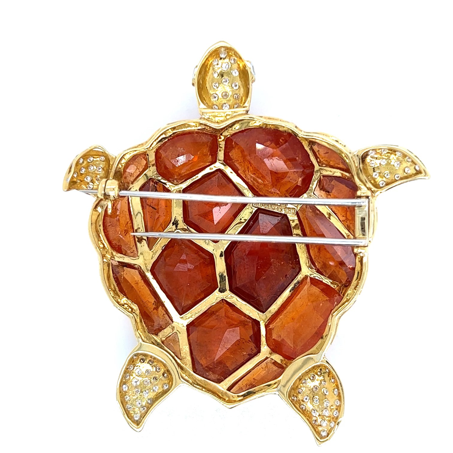 Estate Brooch/Pendant, 17 Tourmaline Rose Cut 70.00 cttw, 85 Round Diamond .75 cttw  H-I, SI1-SI2, 18K Yellow Gold 41.00g Measuring 2.38x2.70 Inches