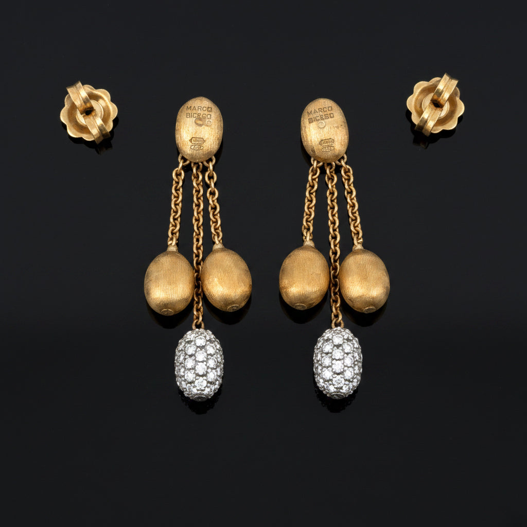 Estate Marco Bicego Earrings Round Brilliant Cut Diamond 0.83 cttw  G-H VS 18K White/Yellow Gold 6.24g. Trademark # 1021 MI.  All Weights Estimated.