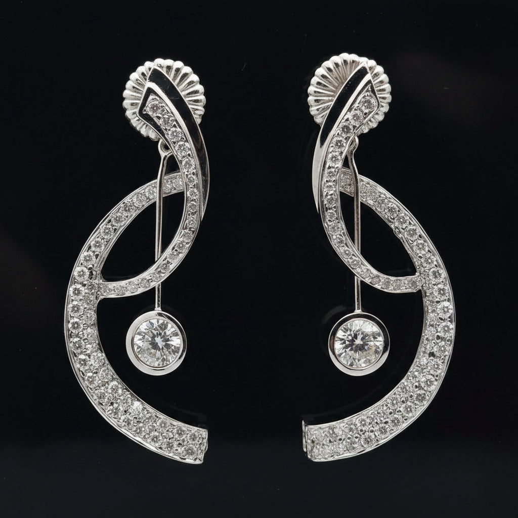 Estate Earrings, 2 Round Brilliant Cut Diamonds 1.18cttw H-I VS2-SI1, Round Brilliant Cut Diamonds 2.00cttw G-H VS2-SI1, 14K White Gold 7.62g. All Weights Estimated.