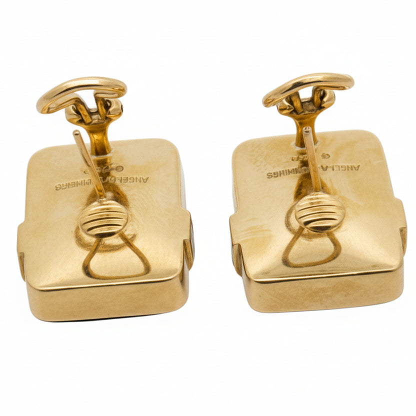 Angela Cummings Earrings, Enamel Black, 18K Yellow Gold 22.50g. All Weights Estimated.
