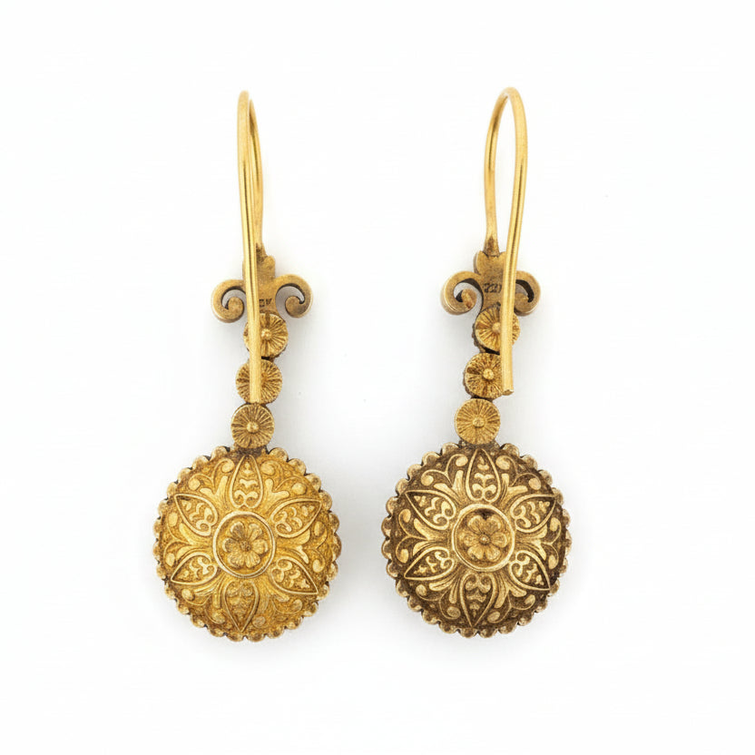Estate Earrings Rose Cut Diamond 2.65 ct  H-I VS2-SI1 22K Yellow Gold / Black Rhodium 18.00g