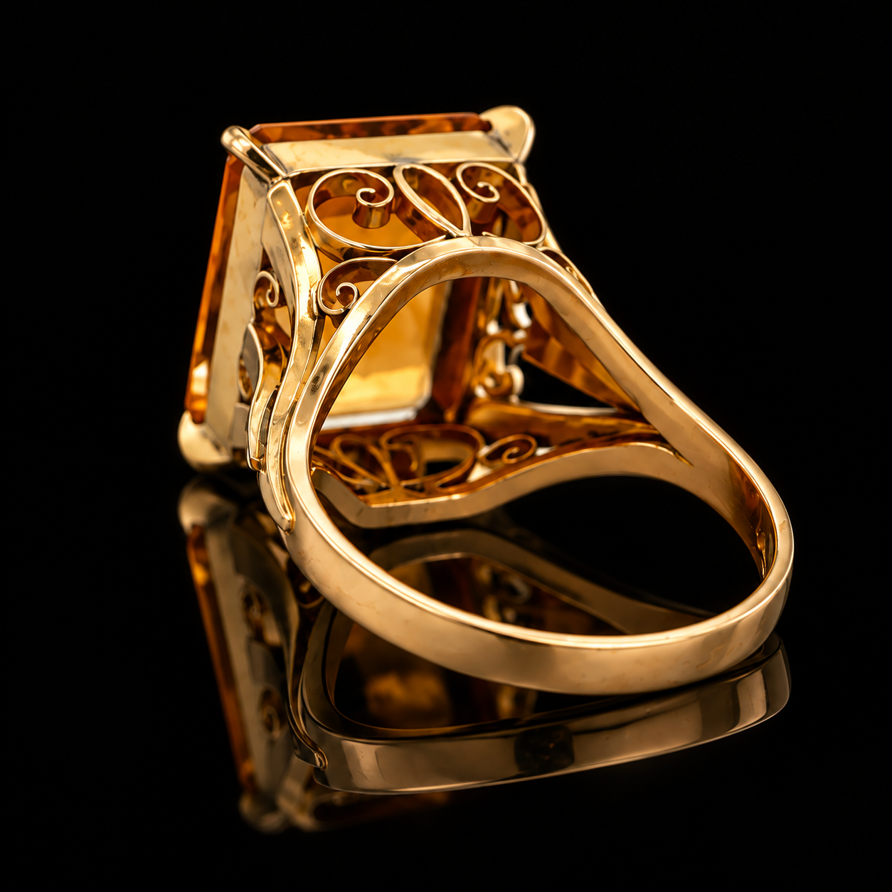 Estate Ring1 Citrine Emerald Cut 5.50 ct  18K Yellow Gold 6.37g. All Weights Estimated.