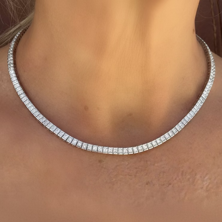 Designer KCS Necklace 150 Princess Cut Diamond 15.00 ct  G-H VS2-SI1 18K White Gold 36.13g