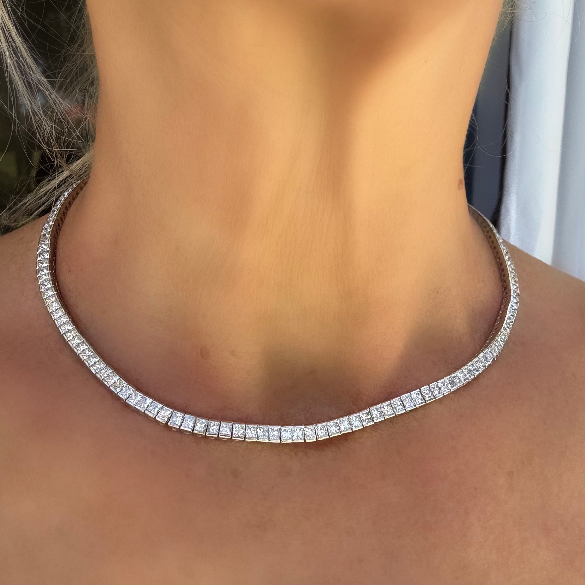 Designer KCS Necklace 150 Princess Cut Diamond 15.00 ct  G-H VS2-SI1 18K White Gold 36.13g