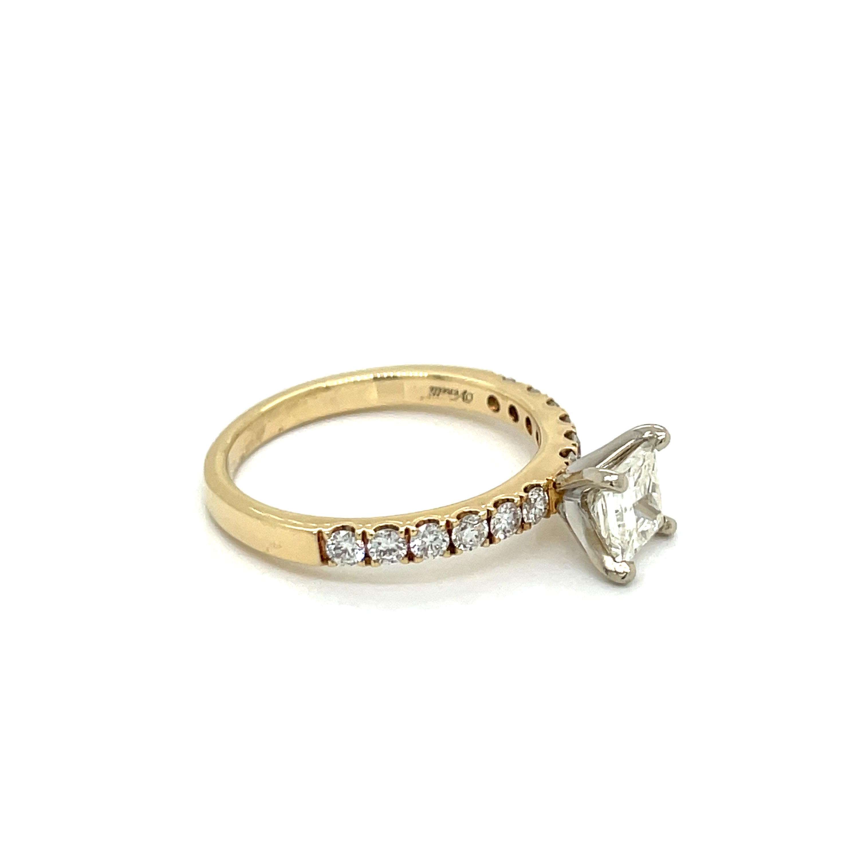 Venetti Ring, 1 Princess Cut Diamond 0.69 ct I-J SI2, 12 Round Diamond 0.39 cttw, 14K Yellow Gold 2.75g