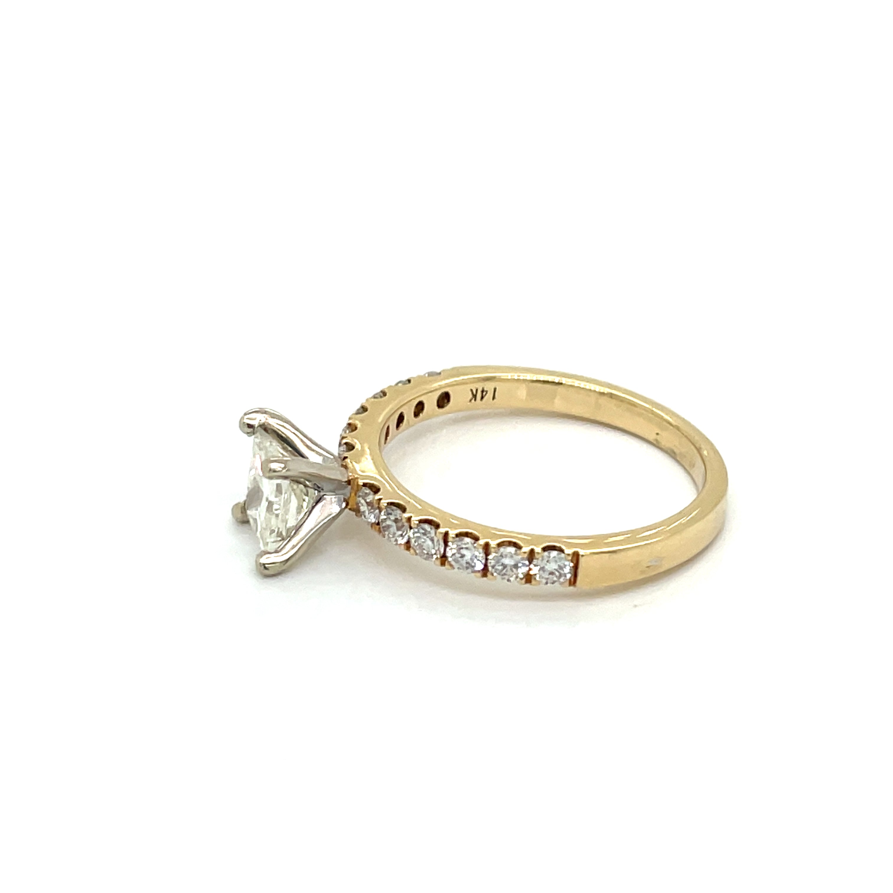 Venetti Ring, 1 Princess Cut Diamond 0.69 ct I-J SI2, 12 Round Diamond 0.39 cttw, 14K Yellow Gold 2.75g