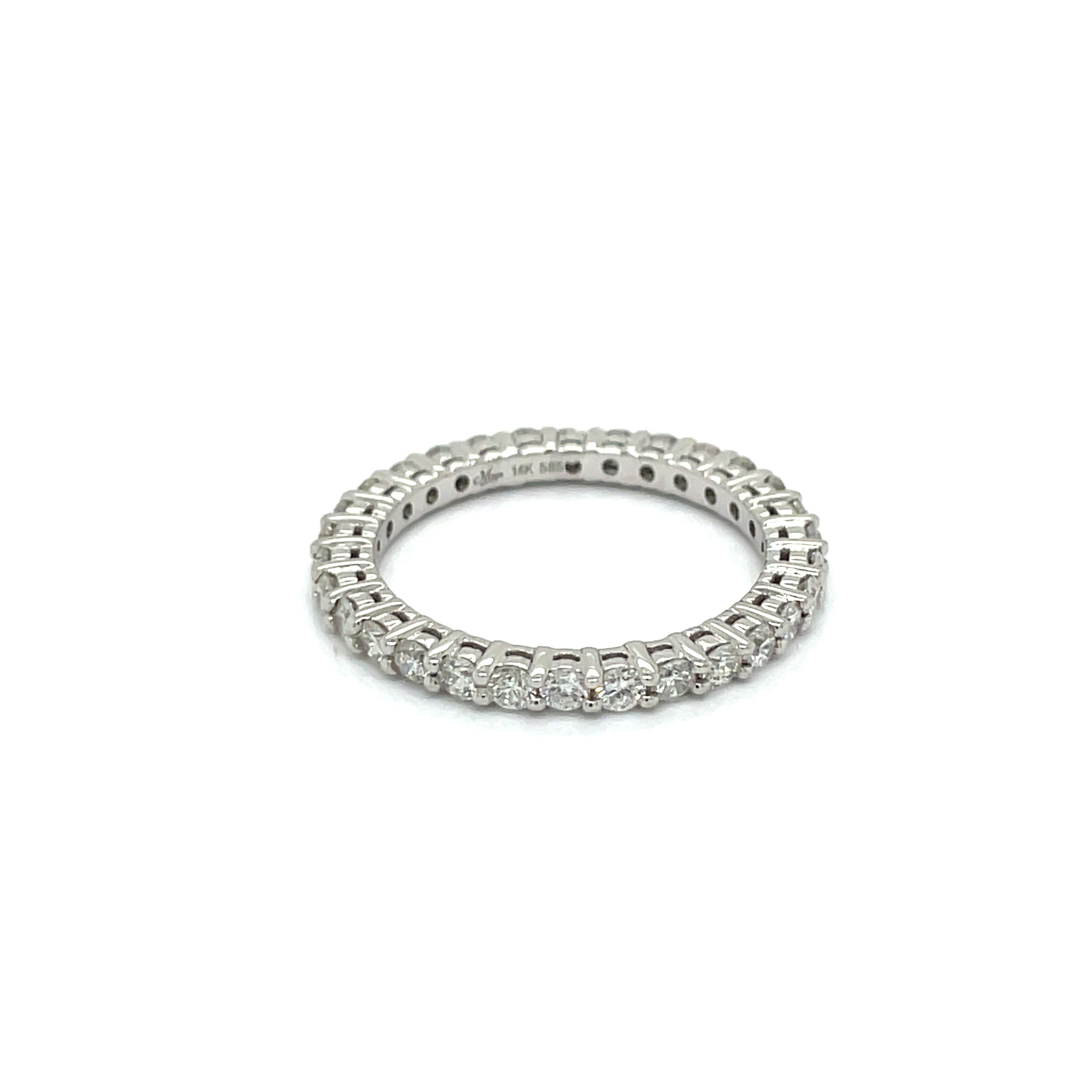 Maya Lianna Eternity Band Ring, 30 Round Diamond 1.03 cttw H-I SI1-SI2, 14K White Gold 2.22g