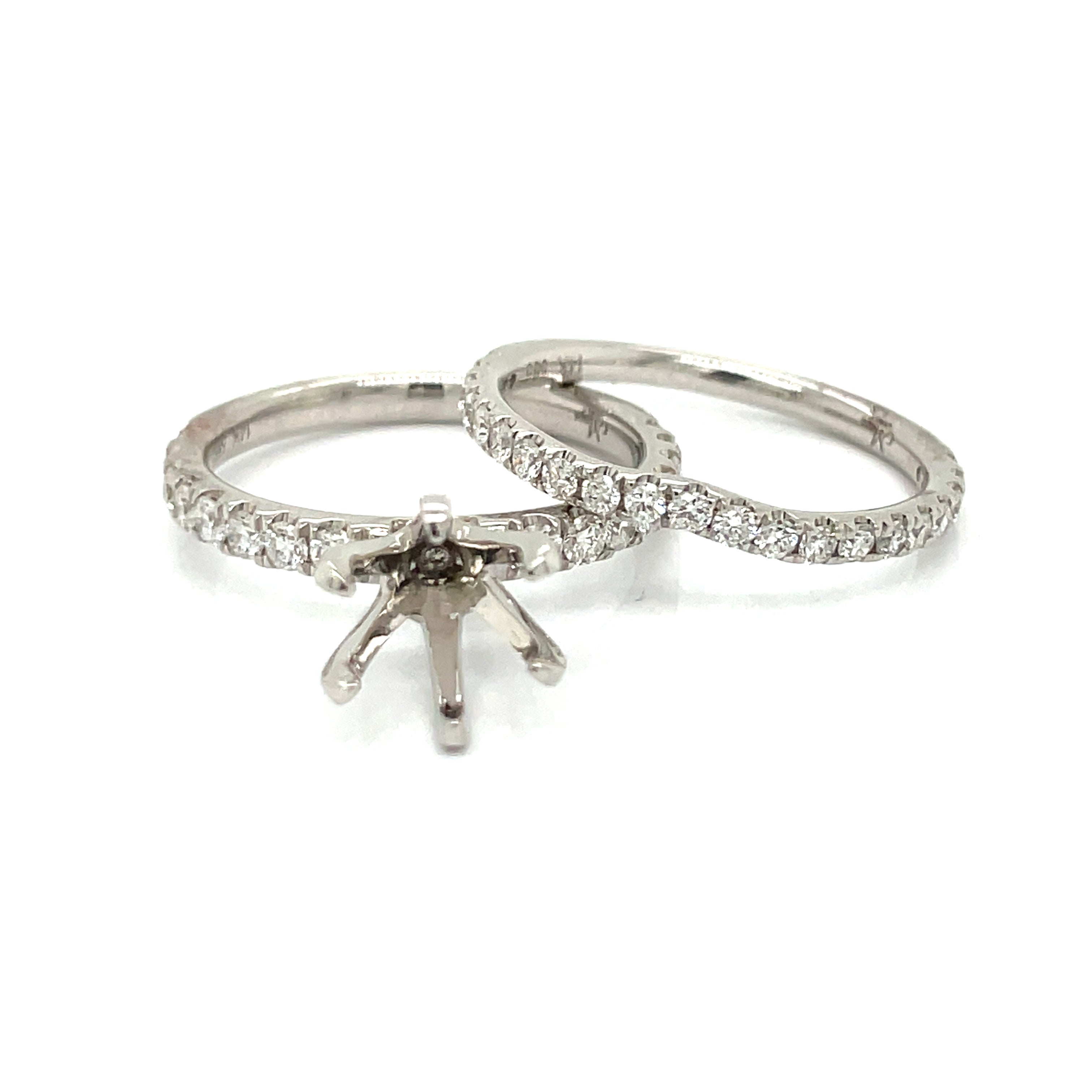 Maya Lianna Bridal Set Semi Mount Ring, 37 Round Diamond 0.83 cttw, 14K White Gold 4.07g