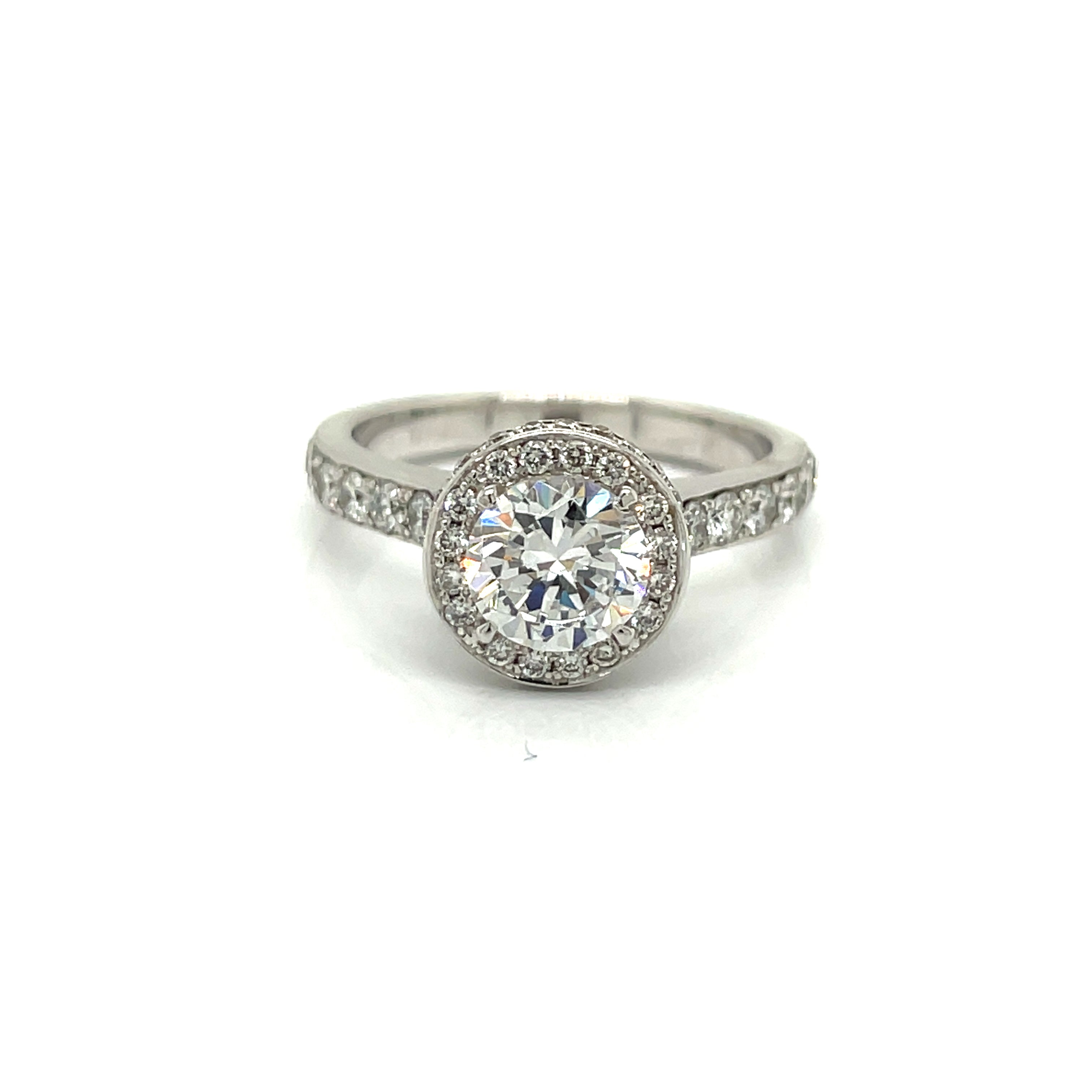 Michael M. Semi-Mount Ring, 1 Round Cubic Zirconia, 71 Round Diamond 1.07 cttw, 18K White Gold 5.80g
