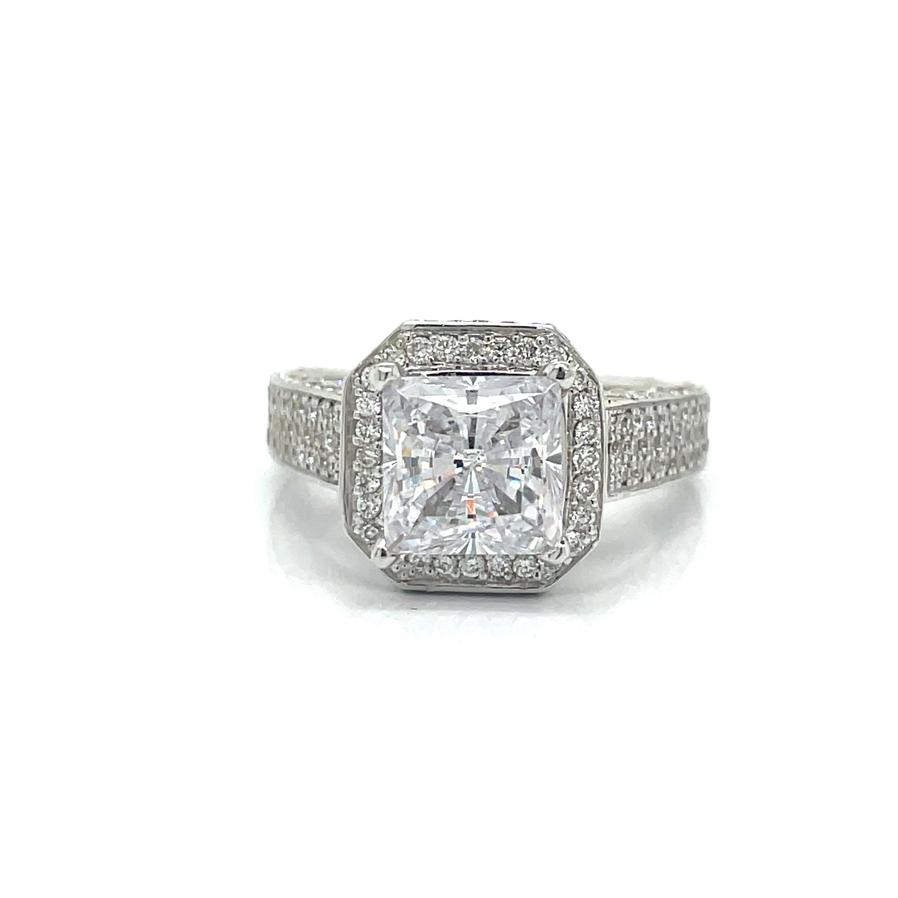 Michael M. Semi-Mount Ring, 1 Princess Cut Cubic Zirconia, Round Diamond 1.50 cttw, 18K White Gold 8.30g