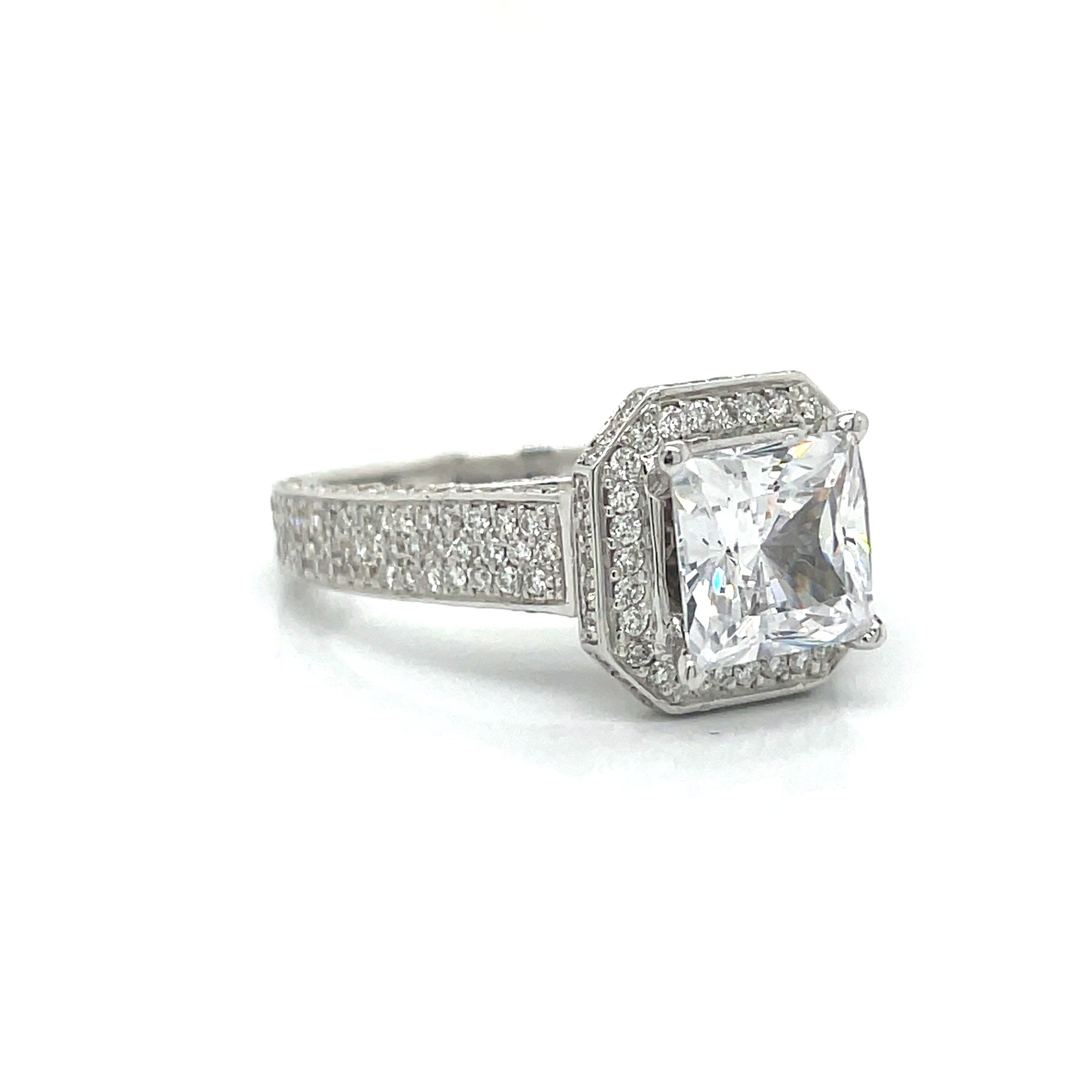 Michael M. Semi-Mount Ring, 1 Princess Cut Cubic Zirconia, Round Diamond 1.50 cttw, 18K White Gold 8.30g
