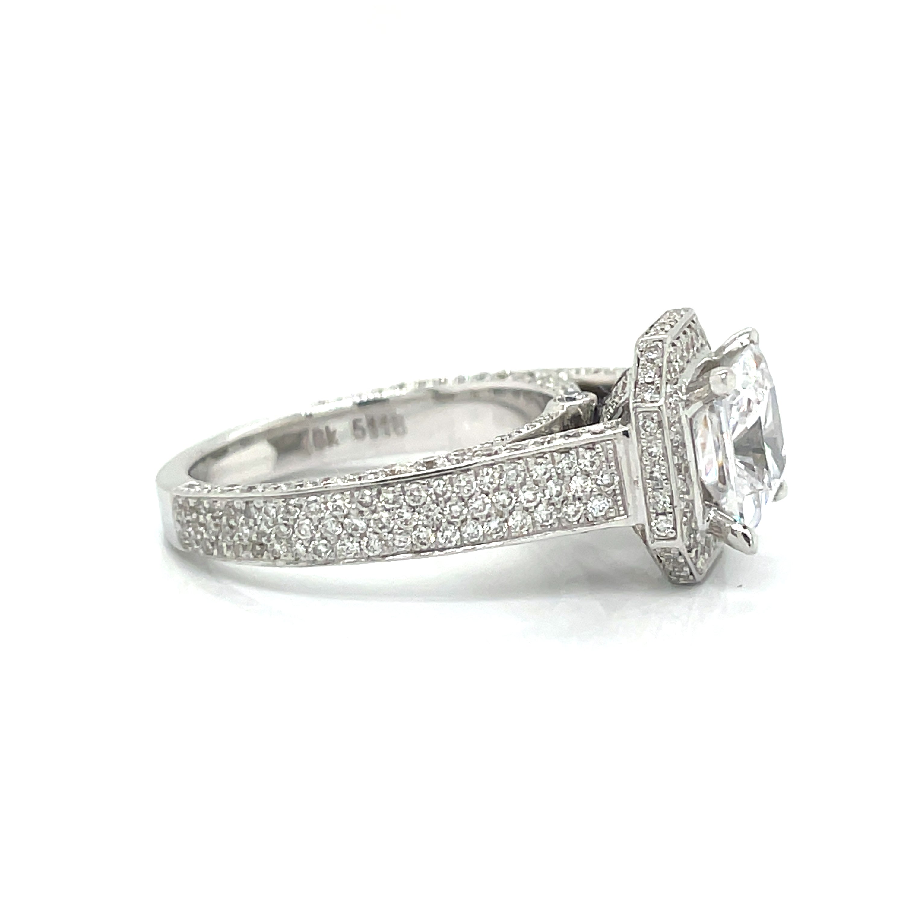 Michael M. Semi-Mount Ring, 1 Princess Cut Cubic Zirconia, Round Diamond 1.50 cttw, 18K White Gold 8.30g