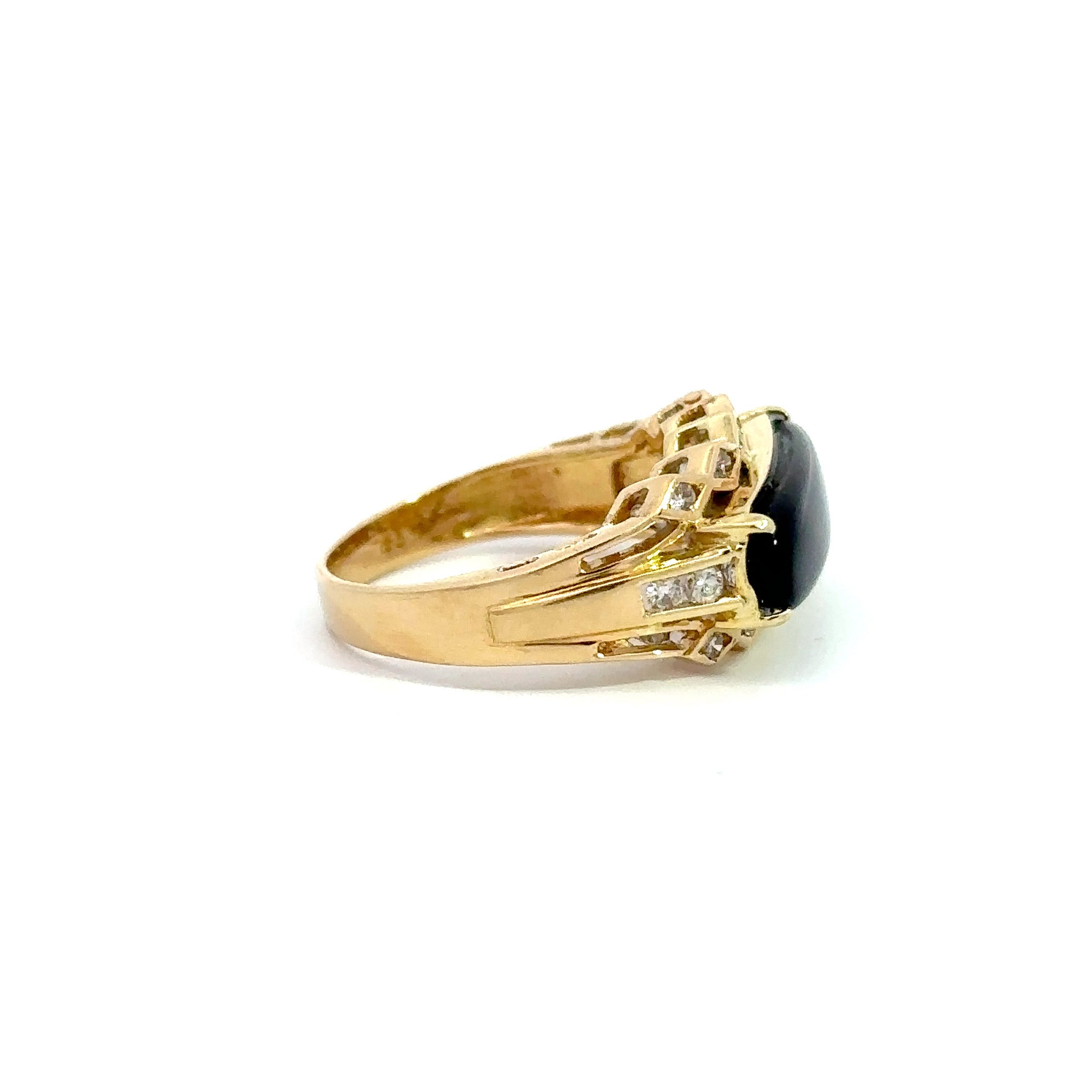 Estate Ring Cluster, 14 Diamond 0.2ct I SI2, Cabochon Onyx, Platinum 5.13g