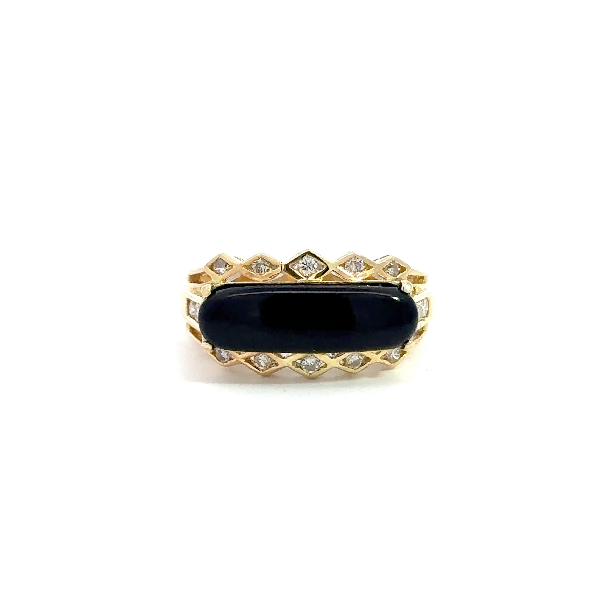 Estate Ring Cluster, 14 Diamond 0.2ct I SI2, Cabochon Onyx, Platinum 5.13g
