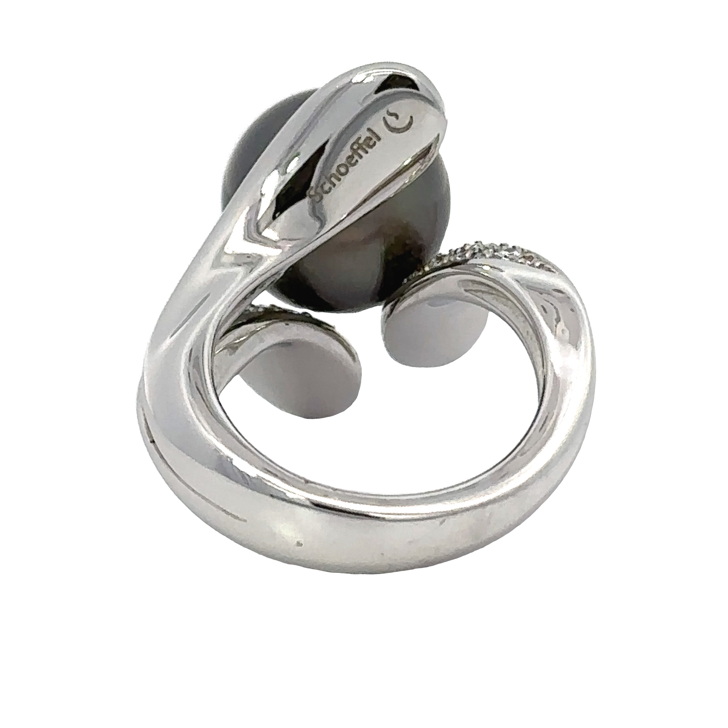 Designer Schoeffel Ring, Round Diamond 1.20 cttw G-H VS2-SI1, 1 Tahitian Pearl, 18K White/Yellow Gold 11.00g