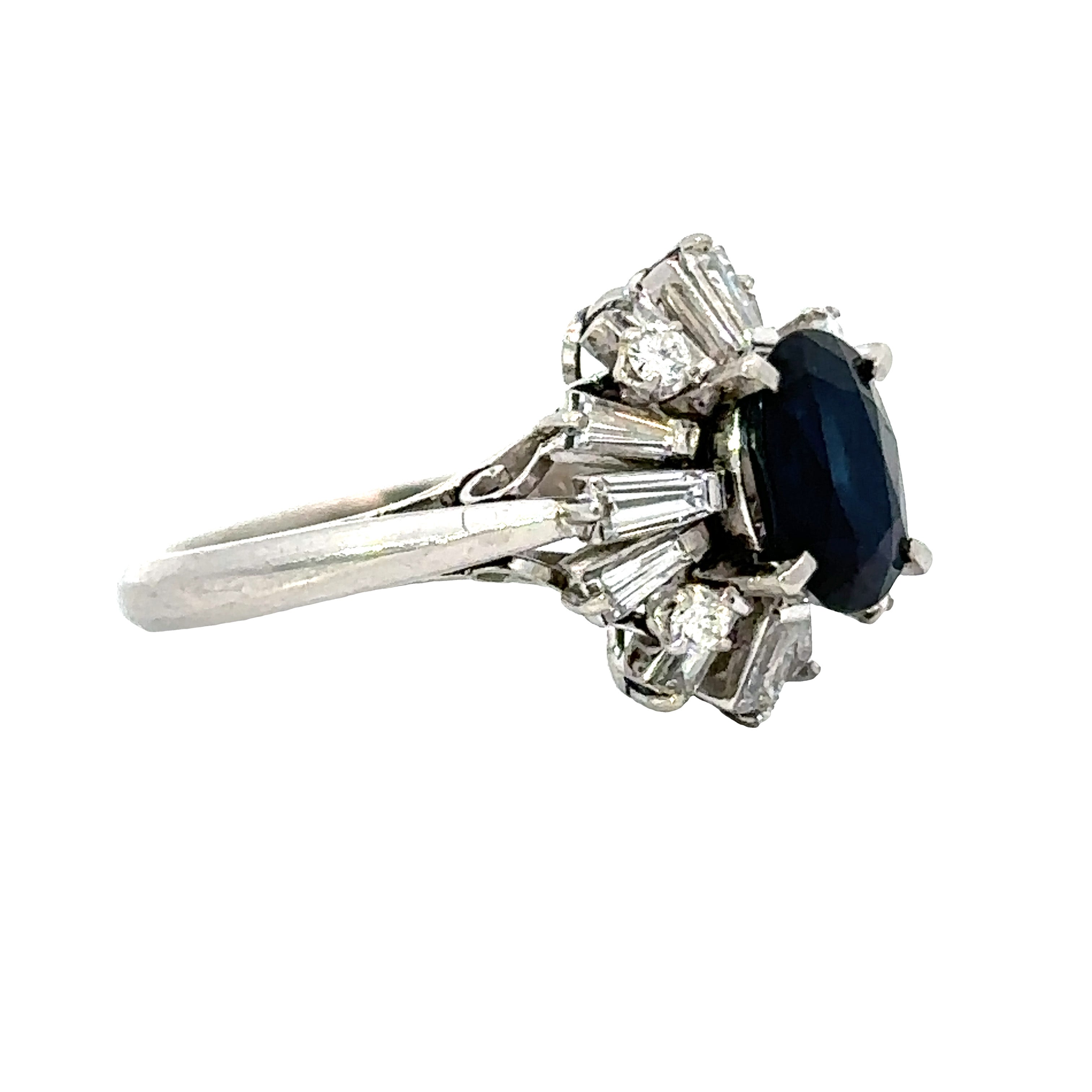 Estate Halo Ring, 1 Oval Sapphire 1.40 ct, 16 Round Diamond 0.73 cttw H-I SI1-SI2, Platinum 5.30g