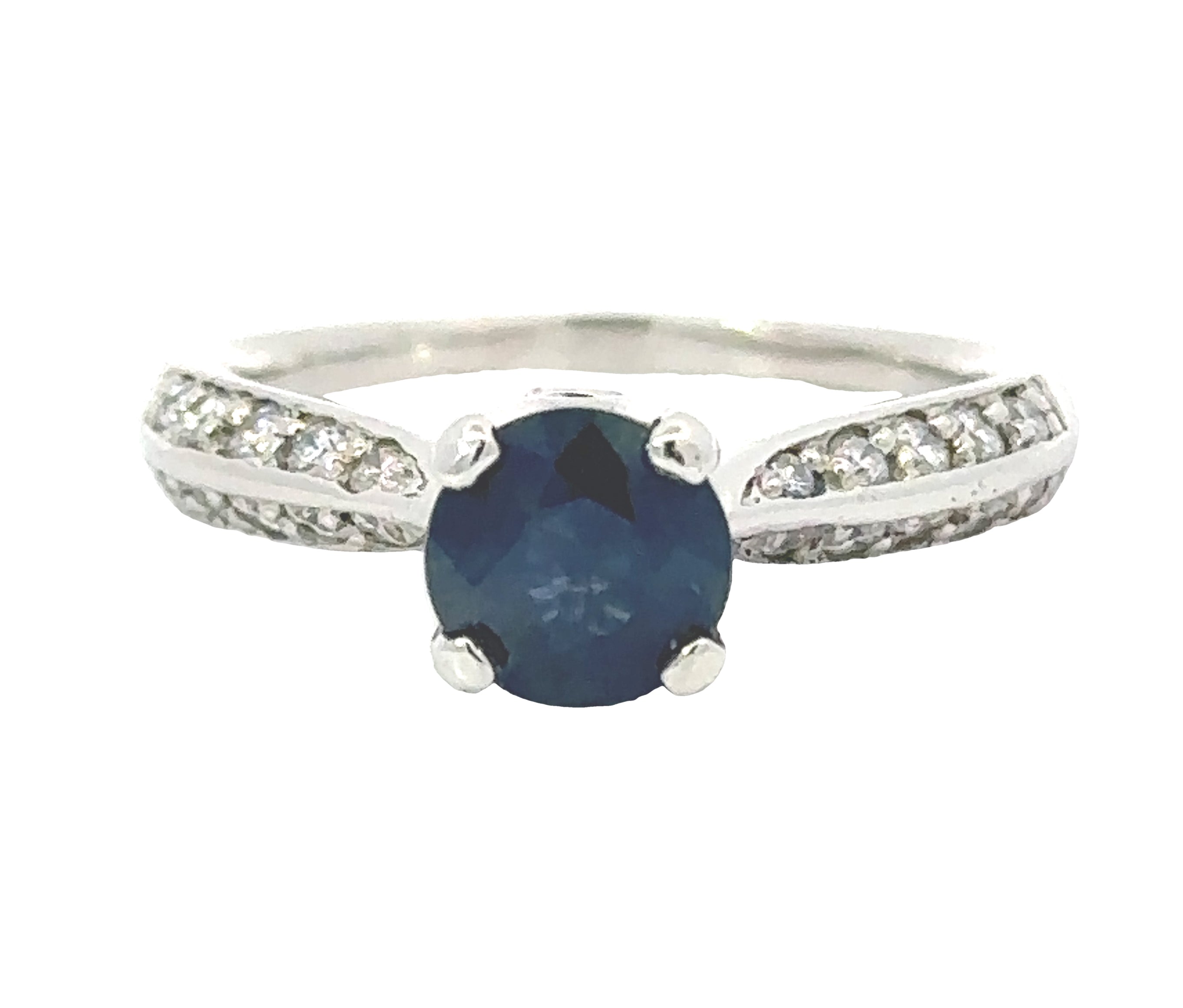 Verragio Ring, 1 Round Sapphire 1.10ct, Round Diamond 37.00ct  G-H VS1-VS2, Platinum 7.11g