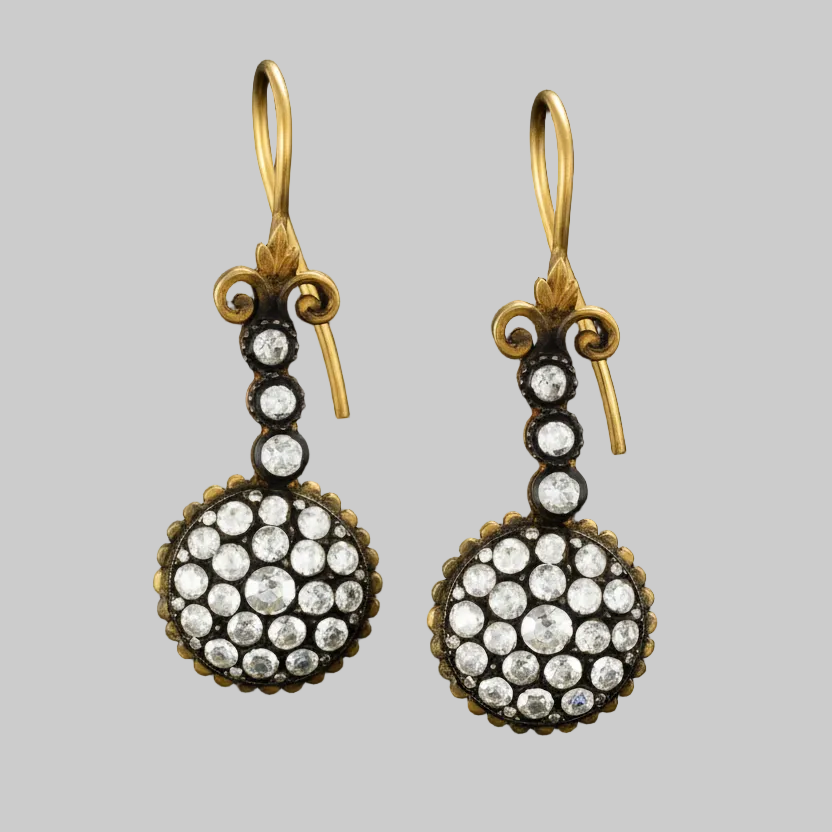 Estate Earrings Rose Cut Diamond 2.65 ct  H-I VS2-SI1 22K Yellow Gold / Black Rhodium 18.00g