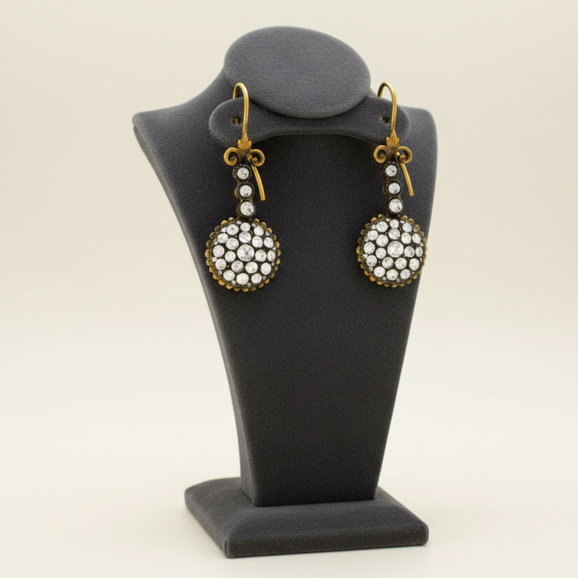 Estate Earrings Rose Cut Diamond 2.65 ct  H-I VS2-SI1 22K Yellow Gold / Black Rhodium 18.00g