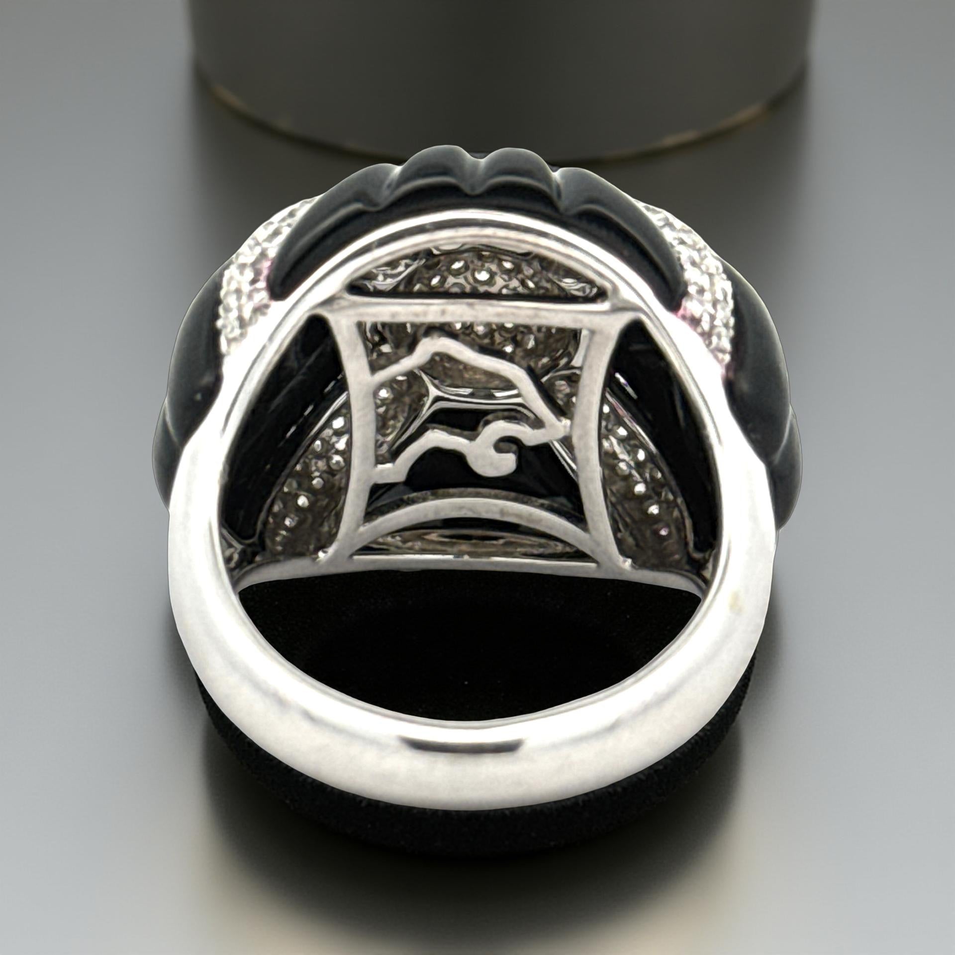 Effy Ring, Diamond 0.63ct H-I SI2-I1, Onyx 9.80ct, 14K White Gold 9.77g
